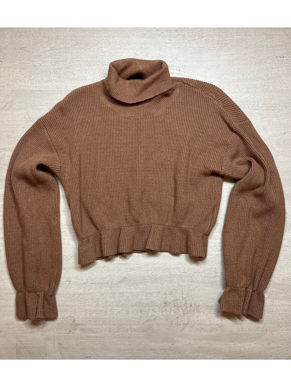 MINKPINK Brown Ribbed Knit Turtleneck Sweater Size S